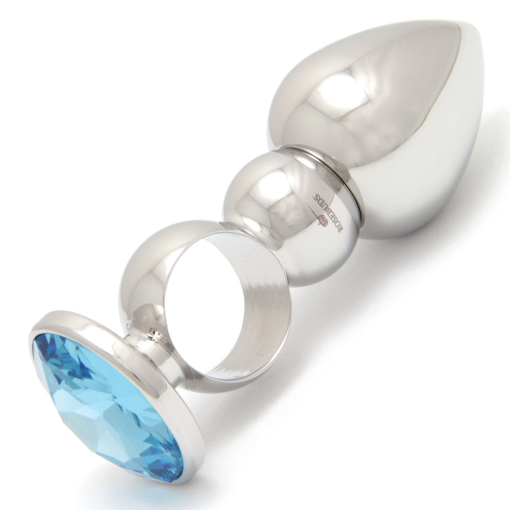 Rosebuds Stainless Steel Butt Plug With Ring - Aquamarine