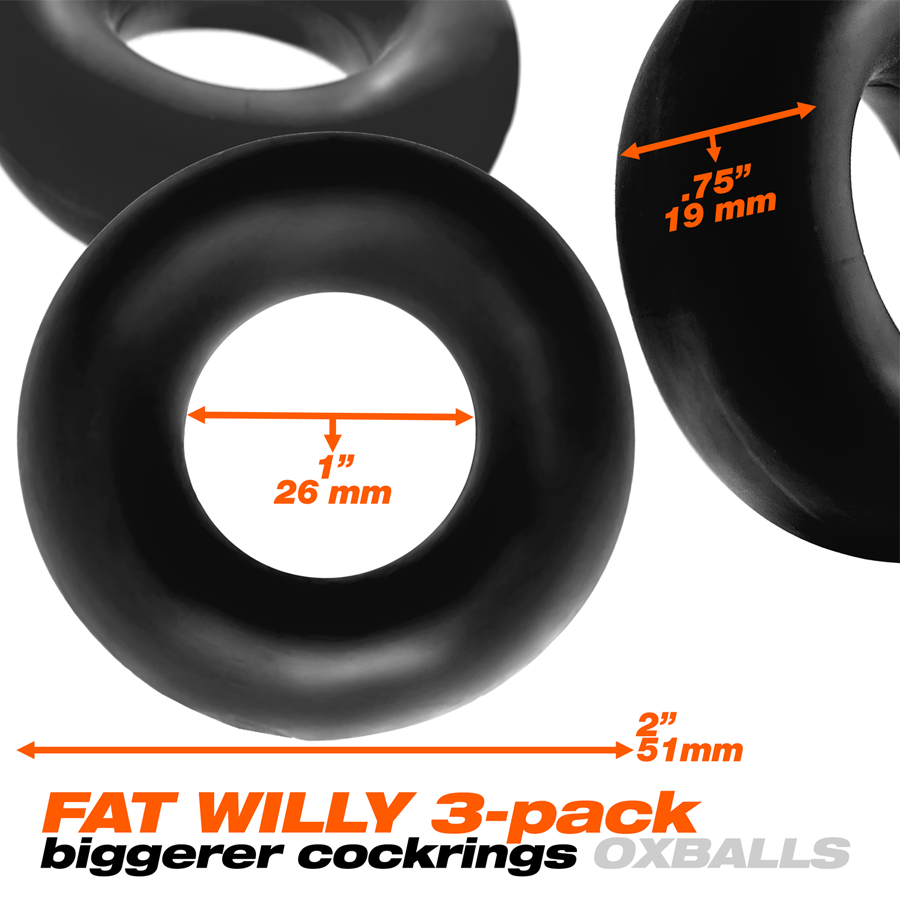 Oxballs Fat Willy Rings 3 Pack Jumbo C Rings - Black