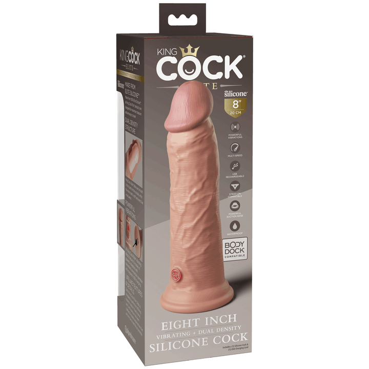Pipedream King Cock Elite 8" Vibrating Silicone Dual Density Cock - Light