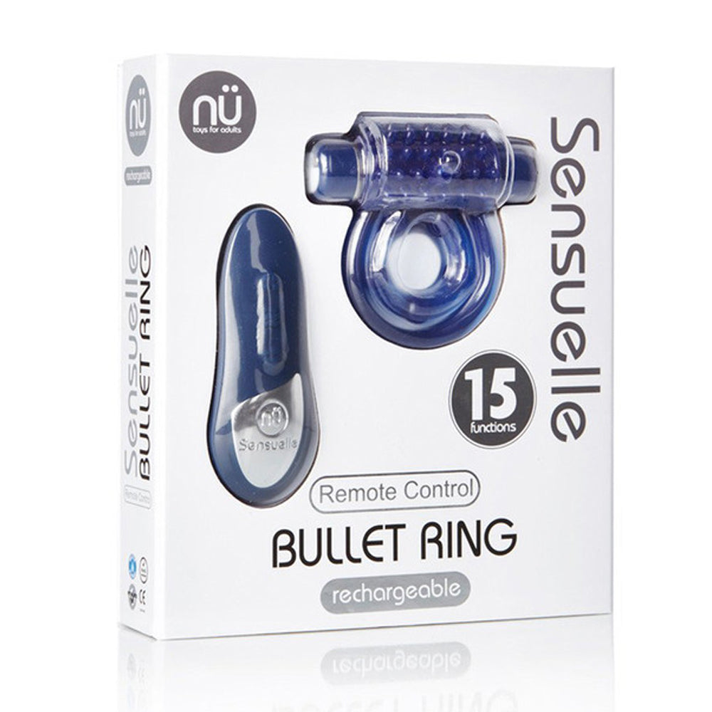 Nu Sensuelle Vibrating Bullet Cock Ring With Remote - Navy