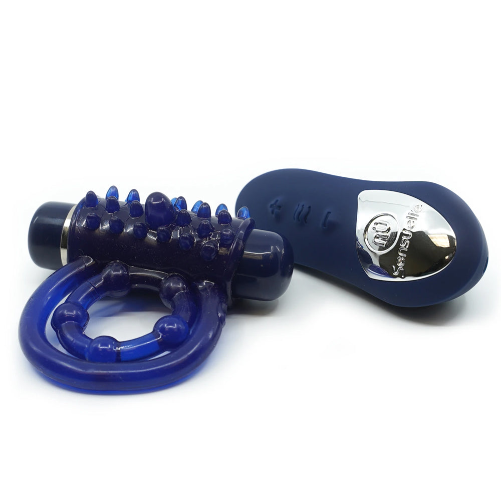 Nu Sensuelle Vibrating Bullet Cock Ring With Remote - Navy