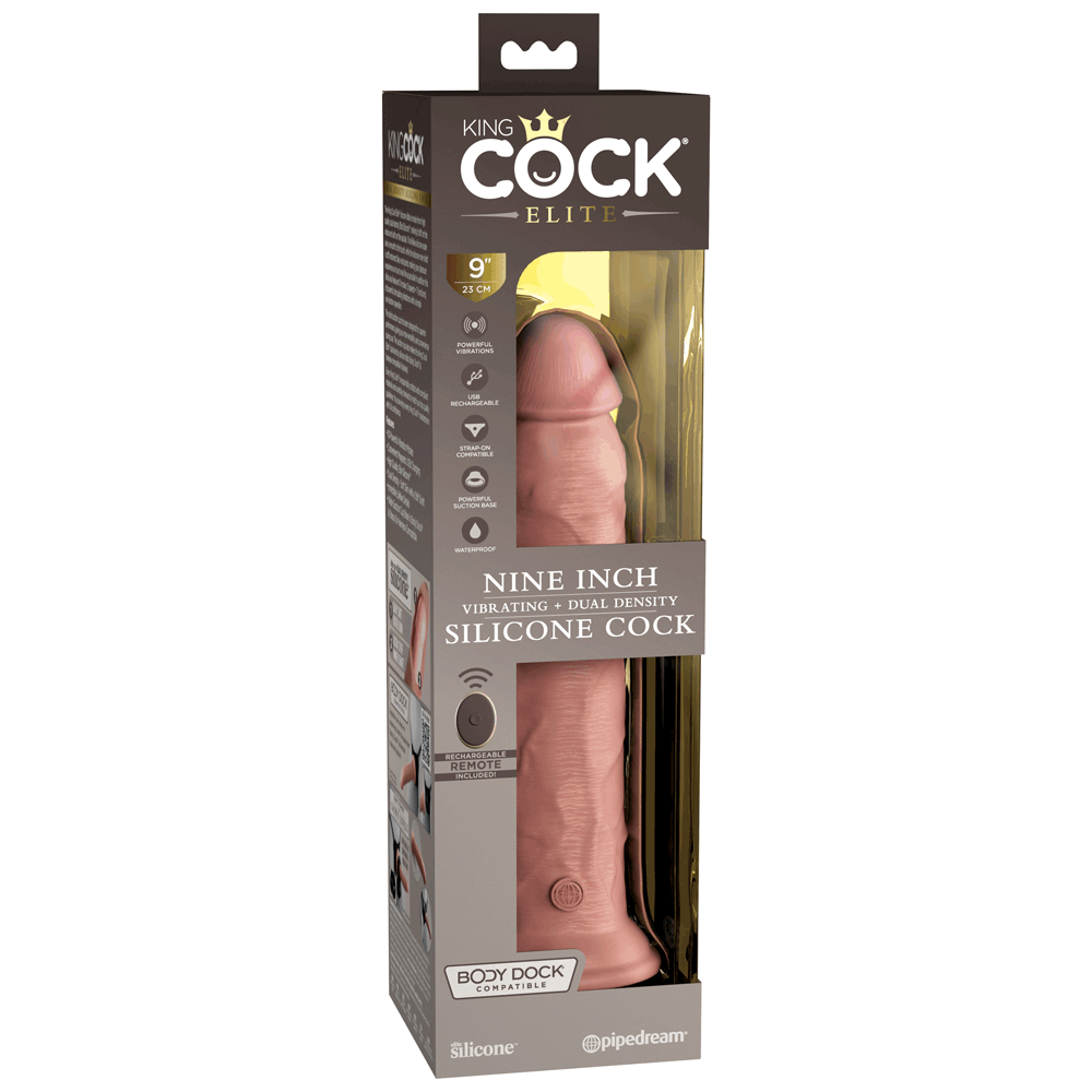Pipedream King Cock Elite 9" Vibrating Silicone Dual Density Cock with Remote - Light